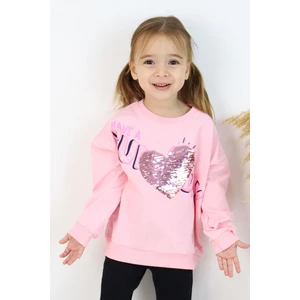 Kız Çocuk Sweatshirt Pullu Yazı Baskılı 4-8 Yaş, Pudra