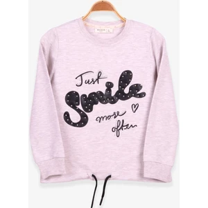 Kız Çocuk Sweatshirt İncili Taşlı Beli Bağcıklı 6-12 Yaş, Bej Melanj