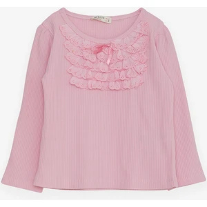 Kız Çocuk Uzun Kollu Bluz Güpürlü Fiyonklu 3-8 Yaş, Pembe