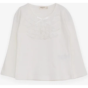 Kız Çocuk Uzun Kollu Bluz Güpürlü Fiyonklu 3-8 Yaş, Ekru