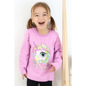 Kız Çocuk Uzun Kollu Tişört Unicorn Baskılı 1.5-5 Yaş, Lila