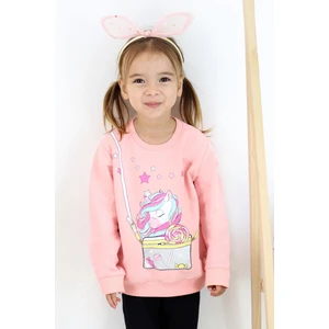 Kız Çocuk Sweatshirt Unicorn 2-6 Yaş, Somon