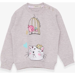 Kız Çocuk Sweatshirt Simli Kedicik Baskılı 1.5-5 Yaş, Bej Melanj