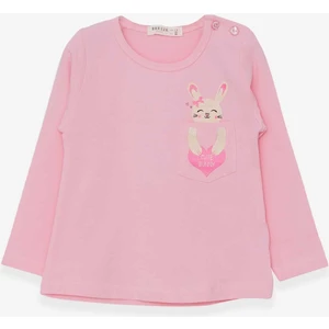 Kız Çocuk Uzun Kollu Tişört Cepli Tavşancık Baskılı 1.5-5 Yaş, Pudra