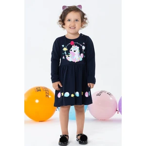 Kız Çocuk Uzun Kollu Elbise Unicorn Baskılı 1.5-5 Yaş, Lacivert