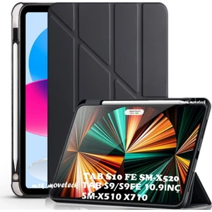 M.tk moveteck Samsung Galaxy Tab S9 Fe/S10 Fe 10.9 Kılıf Kalem Bölmeli Trifolding Üçgen Katlanır Yatay Dikey Standlı SM-X510 SM-X520