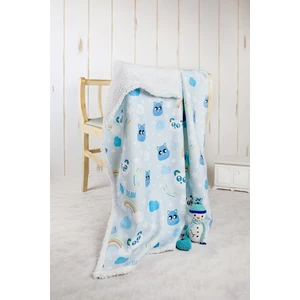 Fluffy Dream Ultra Yumuşak Mikro Polar Unisex Bebek Battaniyesi, Hayvan Desenli, Beyaz-Mavi, 80x100 cm