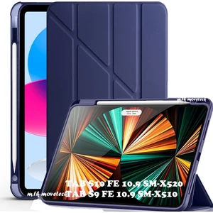 M.tk moveteck Samsung Galaxy Tab S9 Fe/S10 Fe 10.9 Kılıf Kalem Bölmeli Trifolding Yatay Dikey Standlı Case Hediye Kalemli SM-X520 SM-X510