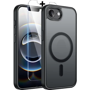 M.tk moveteck Apple iPhone 16E Kılıf Mat Magsafe Şarj Özellikli Hassas Butonlu Yumuşak Renkli Kenarlı + Ekran Koruyucu Cam Set 2in1