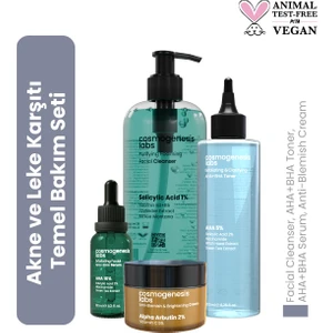Cosmogenesis Labs Leke Giderici ve Acne Karşıtı Temel Cilt Bakım Seti Vegan