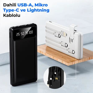 ACL PW-82 10.000mAh Powerbank Çoklu Şarj Kablolu Hızlı Taşınabilir Şarj Cihazı