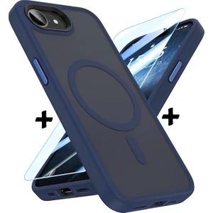 M.tk moveteck Apple iPhone 16E Kılıf Mat Magsafe Şarj Özellikli Hassas Butonlu Yumuşak Renkli Kenarlı + Ekran Koruyucu Cam Set 2in1