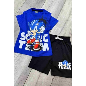 Sonic Baskılı Mavi Tişört ve Siyah Şort Yazlık Çocuk Takım