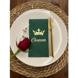 Gold Yaldızlı Yeşil Queen Taç Detaylı Peçete 16 Adet