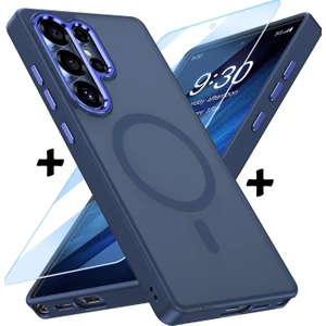 M.tk moveteck Samsung Galaxy S23 Ultra Kılıf Mat Magsafe Şarj Özellikli Hassas Butonlu Yumuşak Renkli Kenarlı + Ekran Koruyucu Cam Set 2in1