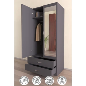 Hediyeler Kapında Aynalı 2 Kapaklı Gardırop 5 Raflı 2 Çekmeceli Askılı Elbise Dolabı