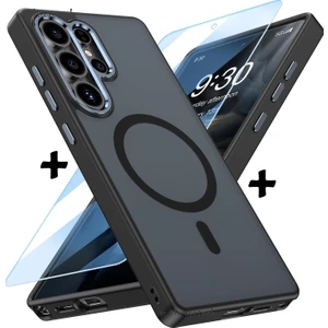 M.tk moveteck Samsung Galaxy S23 Ultra Kılıf Mat Magsafe Şarj Özellikli Hassas Butonlu Yumuşak Renkli Kenarlı + Ekran Koruyucu Cam Set 2in1