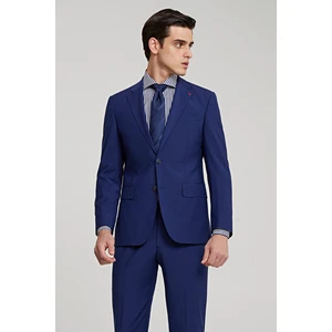 Ds Damat Slim Fit Saks Mavi Düz Yünlü Travel Takim Elbise