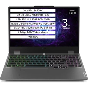 Loq 15IRX9 Intel Core I7 13650HX 32GB 1tb SSD 6gb RTX4050 Freedos 15.6" Fhd Taşınabilir Bilgisayar 83DV00WRTR