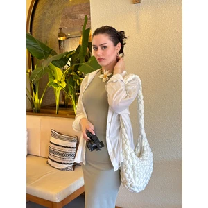 Mute Bag Cluody Bag Cream Baget Kapitone / Krem Quilted Crossbody El Ve Omuz Çantası Boy:27 En:41 Sap:99)