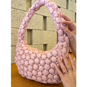 Cluody Bag Pink Baget Kapitone / Quilted Bulut El ve Omuz Çantası Boy:25 En:35 Sap:60 cm