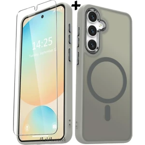 M.tk moveteck Samsung Galaxy S24 Kılıf Mat Magsafe Şarj Özellikli Hassas Butonlu Yumuşak Renkli Kenarlı + Ekran Koruyucu Cam Set 2in1