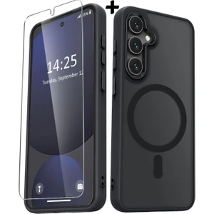 M.tk moveteck Samsung Galaxy S24 Plus Kılıf Mat Magsafe Şarj Özellikli Hassas Butonlu Yumuşak Renkli Kenarlı + Ekran Koruyucu Cam Set 2in1