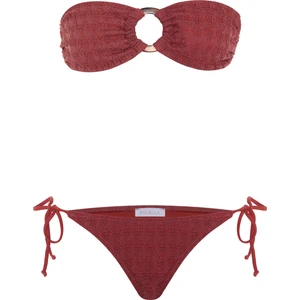 Aksesuarlı Bordo Straplez Bikini Takım