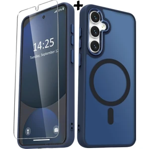 M.tk moveteck Samsung Galaxy S24 Plus Kılıf Mat Magsafe Şarj Özellikli Hassas Butonlu Yumuşak Renkli Kenarlı + Ekran Koruyucu Cam Set 2in1