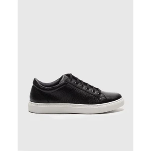 Hakiki Deri Siyah Bağcıklı Erkek Sneaker Ayakkabı