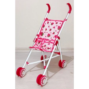 Brother Toys Çilek Desenli Oyuncak Metal Puset Baston Bebek Arabası Kırmızı-Beyaz Desenli