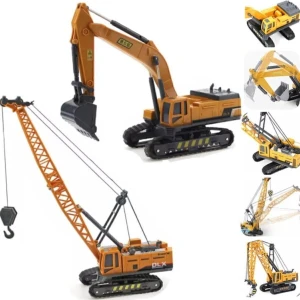 Brother Toys Oyuncak Metal Kırılmaz Iş Makinaları Paletli Ekskavatör + Vinç Erkek Çocuk Oyuncak 