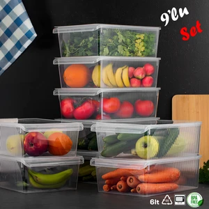 3184 9 Adet Kapaklı Buzdolabı Saklama Kabı Dolap Içi Düzenleyici Banyo Mutfak Organizeri 6 Litre
