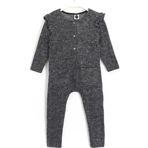 Yumoş Kumaş Fıffırlı Kışlık Mevsimlik Şık Kız Bebek & Çocuk Tulum Koyu Gri 001-0001697