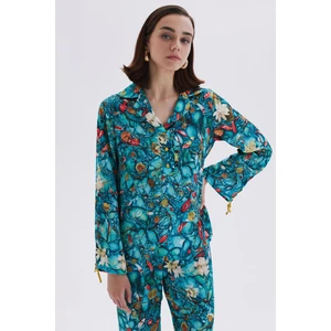 Feu De Elu Monet's Bond Desenli Saten Uzun Pijama Takımı