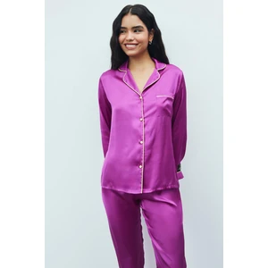 Feu De Elu Amour Saten Fuşya Uzun Pijama Takımı