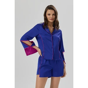 Addria Saks Mavisi Şortlu Saten Pijama Takımı