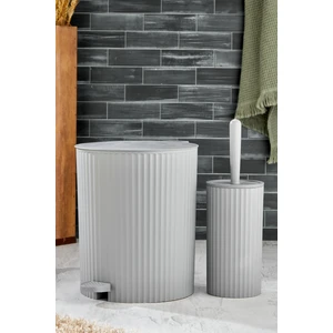 2 Parça Pedallı Banyo Seti - Pedallı Çizgili Yuvarlak Çöp Kovası Wc Fırçası Set