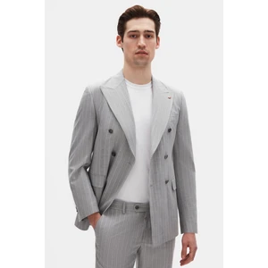 Ds Damat Regular Fit Gri Çizgili Kruvaze Takim Elbise 4HF05ORT01588