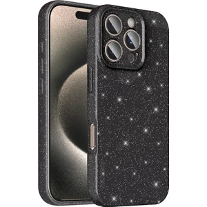 Bilişim Aksesuar Apple iPhone 16 Pro Kılıf Kamera Korumalı Simli Lüks Sah Koton Kapak - Siyah