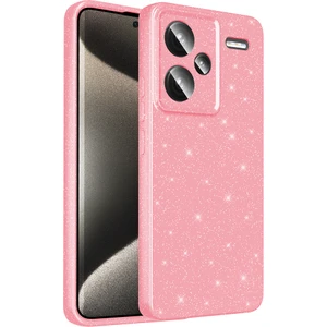 Bilişim Aksesuar Xiaomi Redmi Note 13 Pro Plus 5g Kılıf Kamera Korumalı Simli Lüks Sah Koton Kapak - Açık Pembe