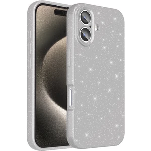 Bilişim Aksesuar Apple iPhone 16 Plus Kılıf Kamera Korumalı Simli Lüks Sah Koton Kapak - Gümüş