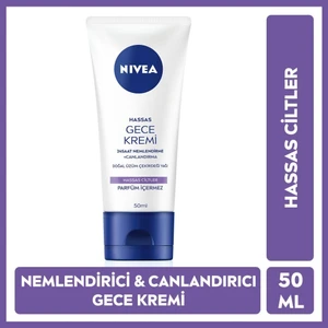 Hassas Ciltler İçin 24 Saat Nemlendirici Gece Bakım Kremi 50ml, Doğal Üzüm Çekirdeği, Canlandırıcı