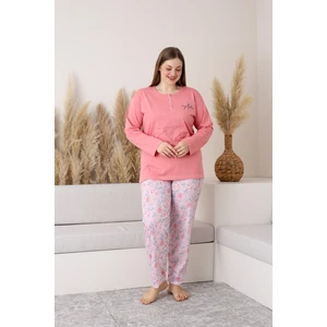 Uzun Kollu %100 Pamuk Büyük Beden Anne Pijama Takımı- Anne Özel Serisi