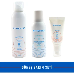 Athenias Güneş Bakım Seti Vücut güneş Spray + Yüz güneş kremi + Güneş sonrası spray