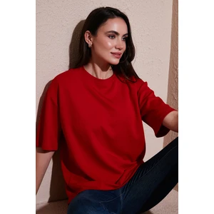 Streç Oversize Fit Bisiklet Yaka T Shirt Bayan T Shirt 5865911