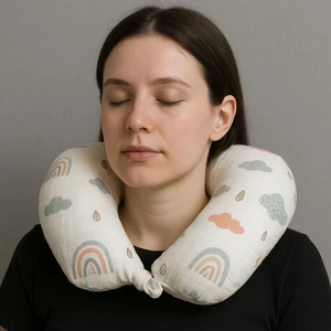 Ahe Boyun Destek Yastığı | Anne Bebek Konfor Yastığı | Muslin Kumaş | U-Form Ergonomik Tasarım