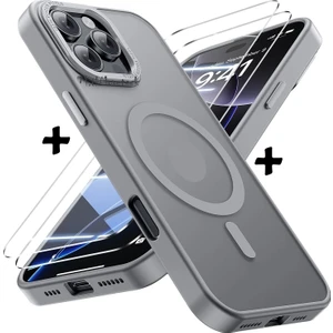 M.tk moveteck Apple iPhone 16 Pro Kılıf Mat Magsafe Şarj Özellikli Hassas Butonlu Yumuşak Renkli Kenarlı Kapak + Ekran Koruyucu Cam Set 2in1
