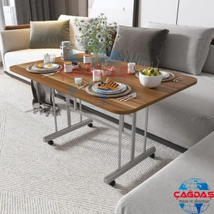 Tekerlekli Masa Orta Sehpa 70  x 110 Yükseklik 58 cm  Metal Ayak Yemek Masası Balkon Masası