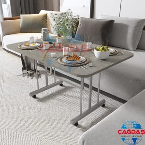 Tekerlekli Masa Orta Sehpa 70  x 110 Yükseklik 58  cm  Metal Ayak Yemek Masası Balkon Masası